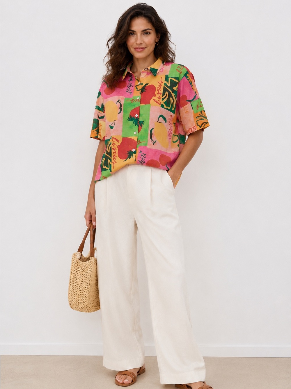 Beach Riot Naida Top NWT Tropical Fruit Print Size Medium